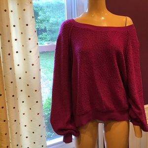 Free People Magenta Textured Sweatshirt
